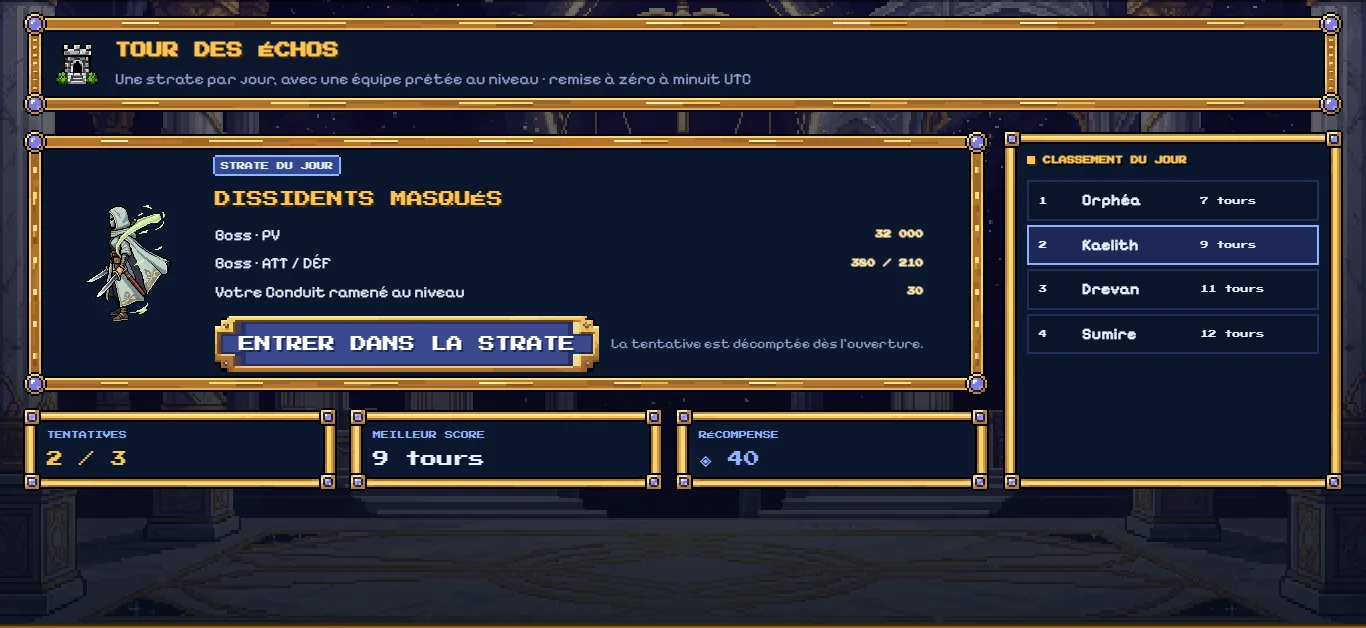 Interface en pixel art — La Tour des Échos